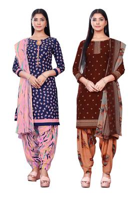Salwar Studio Women's Pack of 2 Synthetic Printed Unstitched Dress Material Combo 1