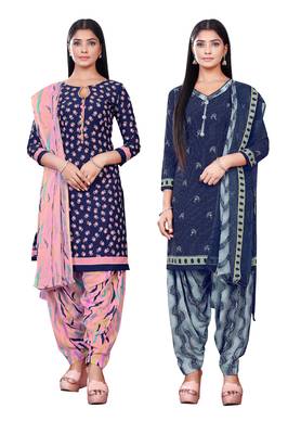 Salwar Studio Women's Pack of 2 Synthetic Printed Unstitched Dress Material Combo 1