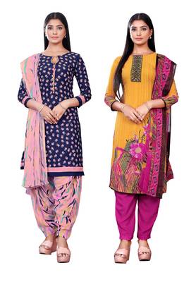 Salwar Studio Women's Pack of 2 Synthetic Printed Unstitched Dress Material Combo 1