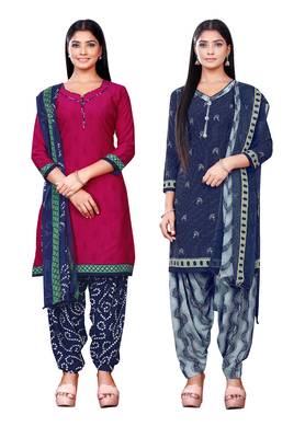 Salwar Studio Women's Pack of 2 Synthetic Printed Unstitched Dress Material Combo 1