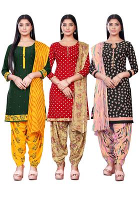 Salwar Studio Women's Pack of 3 Synthetic Printed Unstitched Dress Material Combo 1