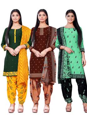 Salwar Studio Women's Pack of 3 Synthetic Printed Unstitched Dress Material Combo 1
