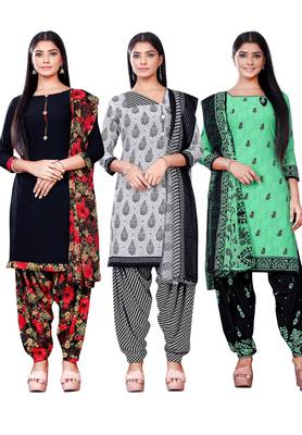 Salwar Studio Women's Pack of 3 Synthetic Printed Unstitched Dress Material Combo 1