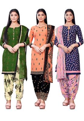 Salwar Studio Women's Pack of 3 Synthetic Printed Unstitched Dress Material Combo 1