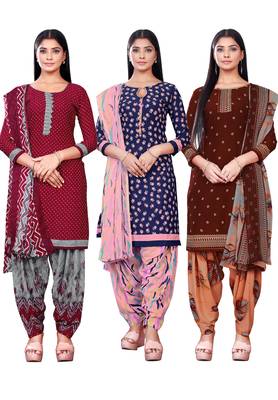 Salwar Studio Women's Pack of 3 Synthetic Printed Unstitched Dress Material Combo 1