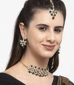 Gold Plated Studded Kundan Beads Design Traditional Choker Necklace Set with Earrings and mang Tikka for Women
