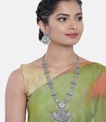 Afghani Oxidised Silver Jewellery Stylish Antique Long Necklace Set for Women & Girls