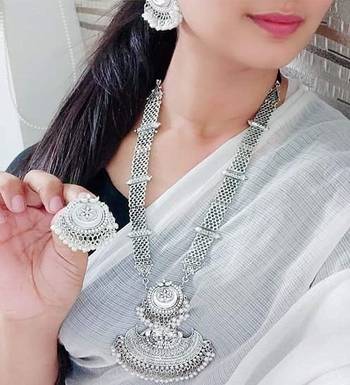 Afghani Oxidised Silver Jewellery Stylish Antique Long Necklace Set for Women & Girls 3