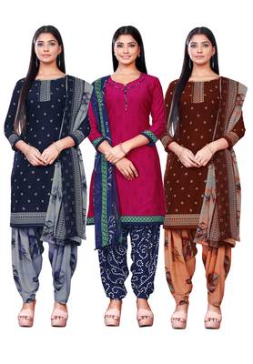 Salwar Studio Women's Pack of 3 Synthetic Printed Unstitched Dress Material Combo 1
