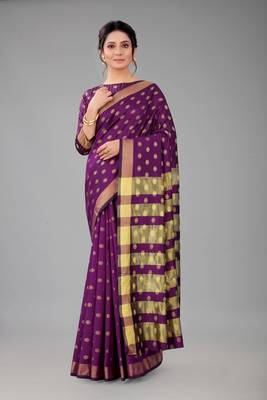 Purple woven cotton silk saree with blouse 1