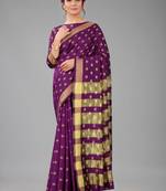 Purple woven cotton silk saree with blouse