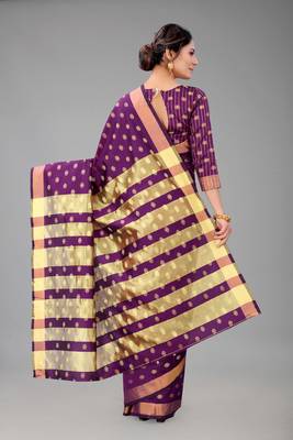 Purple woven cotton silk saree with blouse 2