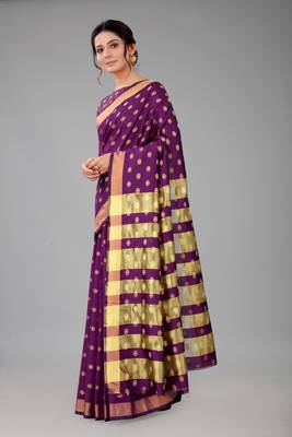 Purple woven cotton silk saree with blouse 3
