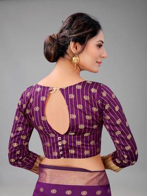 Purple woven cotton silk saree with blouse 5