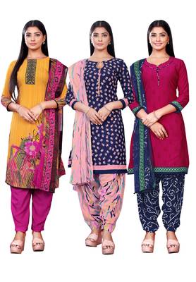 Salwar Studio Women's Pack of 3 Synthetic Printed Unstitched Dress Material Combo 1