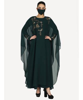 Green Occasion Wear Modest Garment With Handwork Embellishments With A Matching Hijab 2