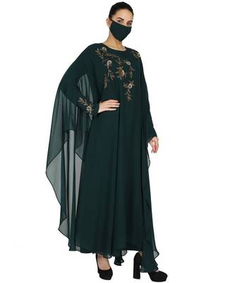 Green Occasion Wear Modest Garment With Handwork Embellishments With A Matching Hijab 3
