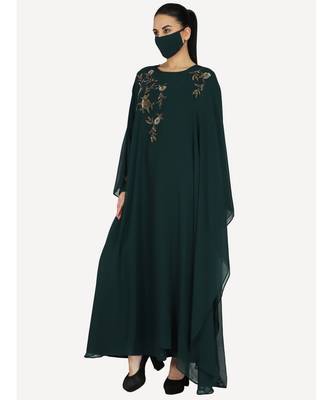 Green Occasion Wear Modest Garment With Handwork Embellishments With A Matching Hijab 4