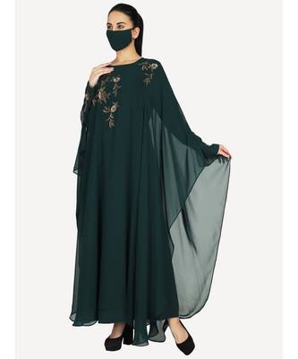 Green Occasion Wear Modest Garment With Handwork Embellishments With A Matching Hijab 5