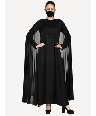 Black Dress With Attached Georgette Cape and Stonework With A Matching Hijab 1
