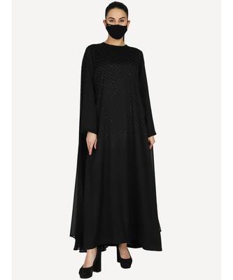 Black Dress With Attached Georgette Cape and Stonework With A Matching Hijab 2