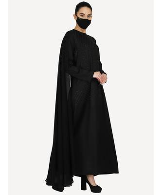 Black Dress With Attached Georgette Cape and Stonework With A Matching Hijab 3