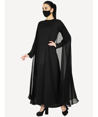 Black Dress With Attached Georgette Cape and Stonework With A Matching Hijab 5