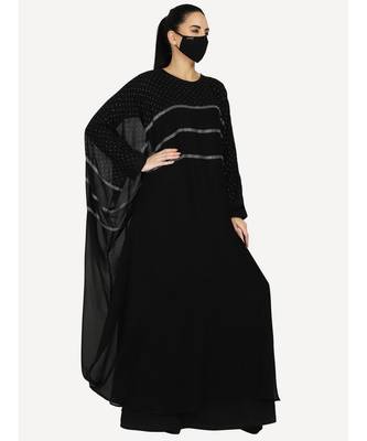 Dual Layer-Black Dress With Stonework With A Matching Hijab 2
