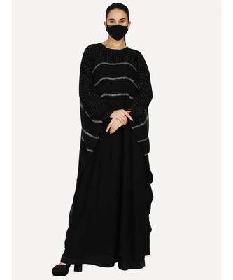 Dual Layer-Black Dress With Stonework With A Matching Hijab 4