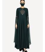 Green Occasion Wear Modest Garment With Premium Rhinestone work With Designer Sleeves and A Matching Hijab