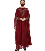 Maroon Occasion Wear Modest Garment With Handwork Embellishments With A Matching Hijab
