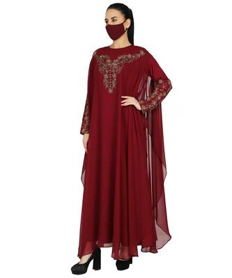 Maroon Occasion Wear Modest Garment With Handwork Embellishments With A Matching Hijab 3