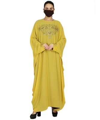 Dual Layer-Occasion Wear Kaftan With Premium Rhinestone work With An Inner Abaya and A Matching Hijab 2