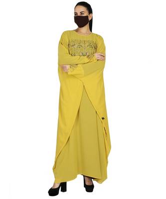Dual Layer-Occasion Wear Kaftan With Premium Rhinestone work With An Inner Abaya and A Matching Hijab 3