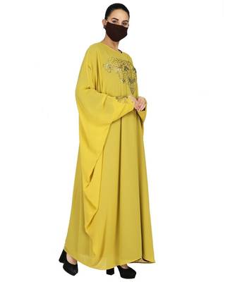 Dual Layer-Occasion Wear Kaftan With Premium Rhinestone work With An Inner Abaya and A Matching Hijab 4