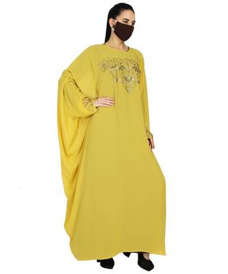 Dual Layer-Occasion Wear Kaftan With Premium Rhinestone work With An Inner Abaya and A Matching Hijab 5