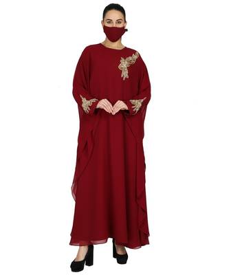Maroon Occasion Wear Modest Garment With Handwork Embellishments With A Matching Hijab 1