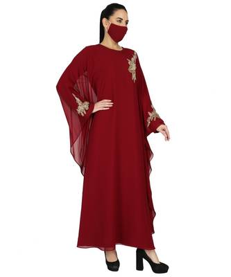 Maroon Occasion Wear Modest Garment With Handwork Embellishments With A Matching Hijab 2