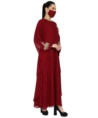 Maroon Occasion Wear Modest Garment With Handwork Embellishments With A Matching Hijab 4
