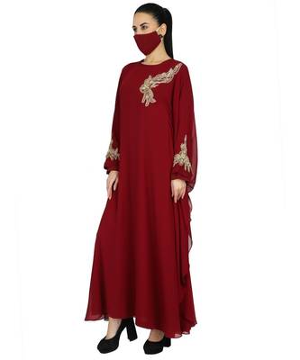 Maroon Occasion Wear Modest Garment With Handwork Embellishments With A Matching Hijab 5