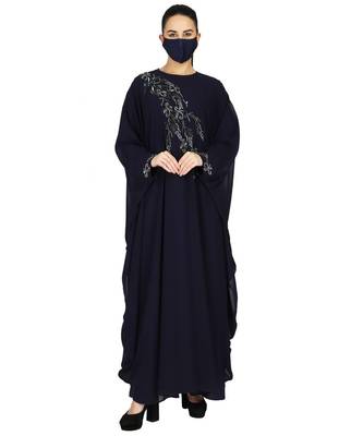 Blue Occasion Wear Modest Garment With Handwork Embellishments With A Matching Hijab 5