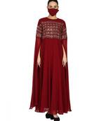 Maroon Occasion Wear Modest Garment With Premium Rhinestone work With Designer Sleeves and A Matching Hijab