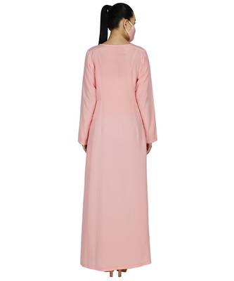 Pink Dual Layer-Occasion Wear Kaftan With Premium Rhinestone work With An Inner Abaya and A Matching Hijab 4