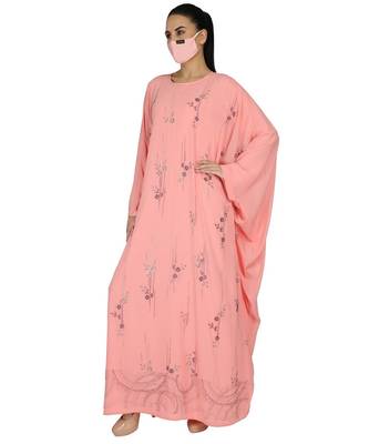 Pink Dual Layer-Occasion Wear Kaftan With Premium Rhinestone work With An Inner Abaya and A Matching Hijab 5