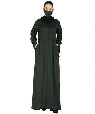 Blue Elegant Front Open Abaya With Criss-Crossed Pleats With A Complementary Hijab 1