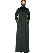 Blue Elegant Front Open Abaya With Criss-Crossed Pleats With A Complementary Hijab