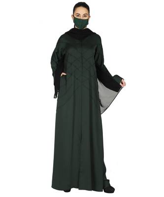 Blue Elegant Front Open Abaya With Criss-Crossed Pleats With A Complementary Hijab 2