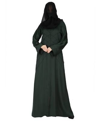 Blue Elegant Front Open Abaya With Criss-Crossed Pleats With A Complementary Hijab 4