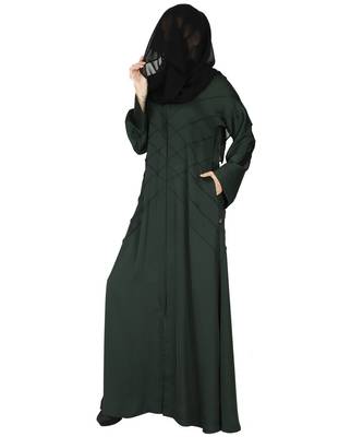 Blue Elegant Front Open Abaya With Criss-Crossed Pleats With A Complementary Hijab 5