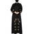Black Front Open Abaya Like Dress With Floral Handwork Embellishments With A Matching Hijab